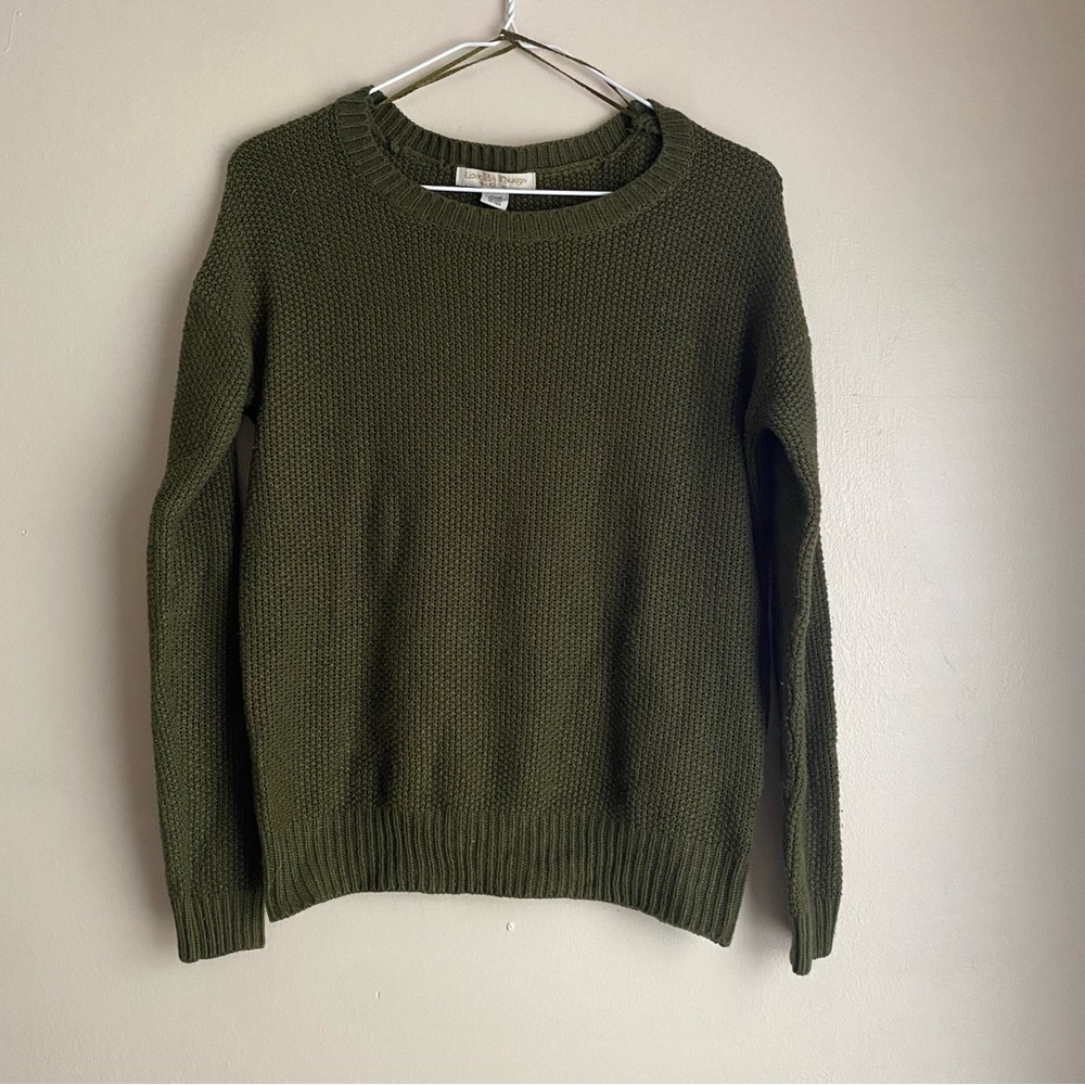 Olive green knit sweater.